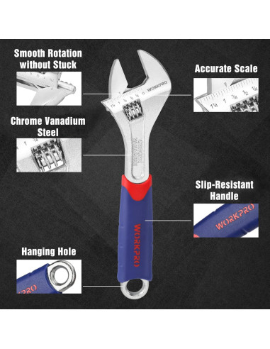 Conjunto de Llaves Ajustables WORKPRO 3 Piezas 160-250mm