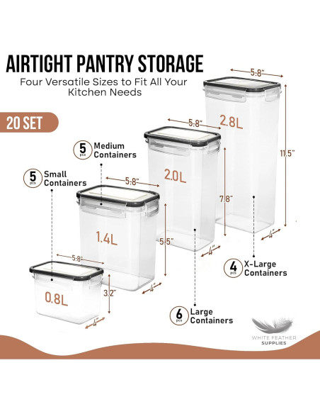 Set 20 Contenedores Herméticos Pluma Blanca 34.2L BPA Free