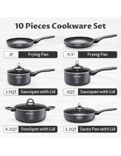 Juego de Ollas y Sartenes BEZIA 10 Piezas Antiadherentes 2