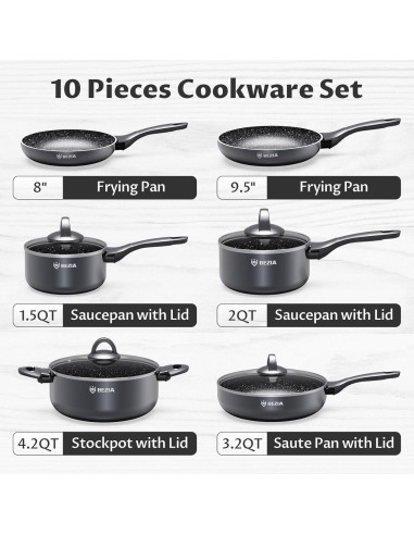Juego de Ollas y Sartenes BEZIA 10 Piezas Antiadherentes