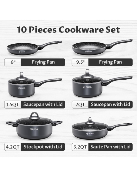Juego de Ollas y Sartenes BEZIA 10 Piezas Antiadherentes