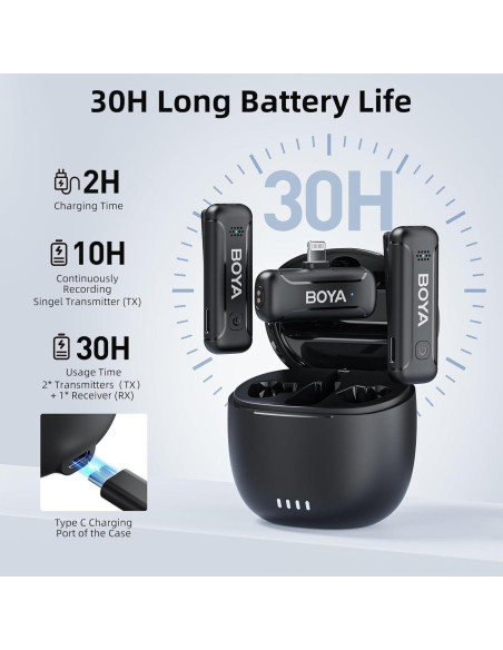 Micrófono Inalámbrico BOYA BY-WM3T-D2 para iPhone, 30h Batería