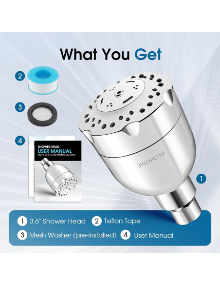 Cabezal de Ducha Alta Presión ALOHOME 6 Configuraciones Cromo
