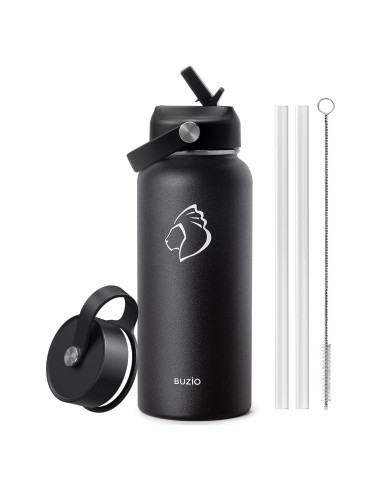 Botella de Agua Aislada BUZIO 32 oz Doble Pared Negra