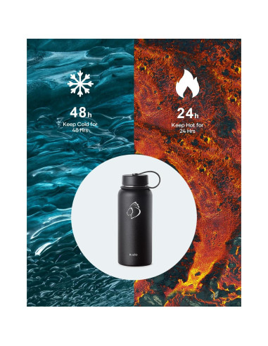 Botella de Agua Aislada BUZIO 32 oz Doble Pared Negra