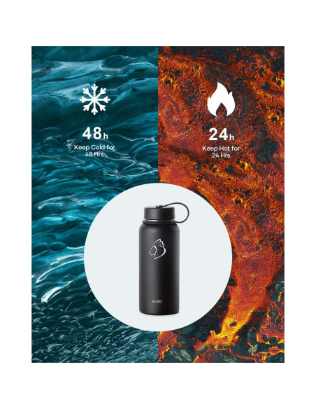 Botella de Agua Aislada BUZIO 32 oz Doble Pared Negra