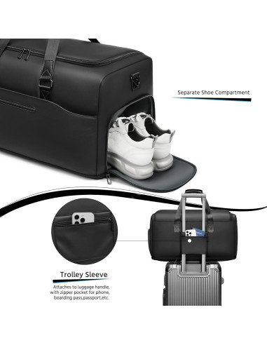 Bolsa de viaje tipo duffle 55L Moulyan negra impermeable