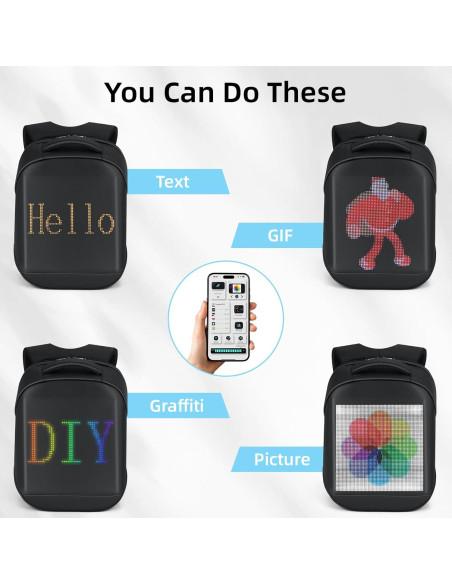 Mochila LED Impermeable 17" con Pantalla Programable Negra