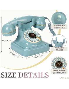 Teléfono de Línea Fija Retro WORVABE Azul con Redial 2