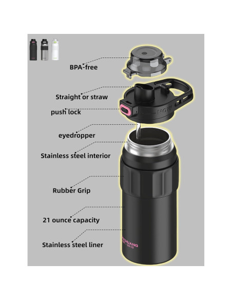 Botella de Agua Aislada Jiskenis 1.3L con Pajilla y Tapa