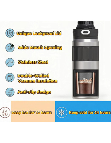 Botella de Agua Aislada Jiskenis 1.3L con Pajilla y Tapa