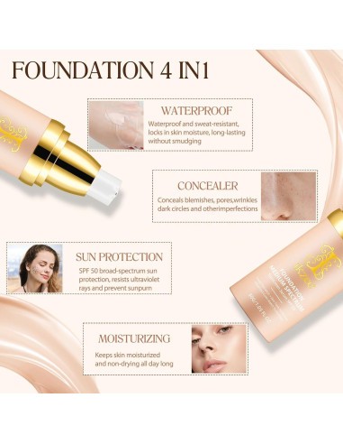 Base de Maquillaje 4 en 1 Akareni 30ml SPF50+ Hidratante