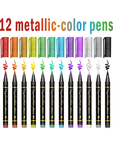 Marcadores de Tatuajes Temporales Metuu - 12 Colores y 155 Diseños