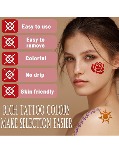 Marcadores de Tatuajes Temporales Metuu - 12 Colores y 155 Diseños