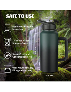 Botella de Agua Aislada GUDEMAO 0.95L con Asa y 2 Tapas 2