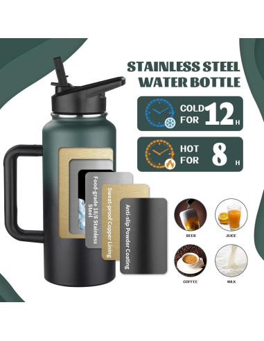 Botella de Agua Aislada GUDEMAO 0.95L con Asa y 2 Tapas