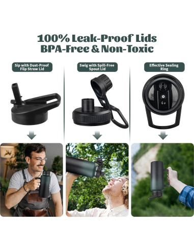 Botella de Agua Aislada GUDEMAO 0.95L con Asa y 2 Tapas