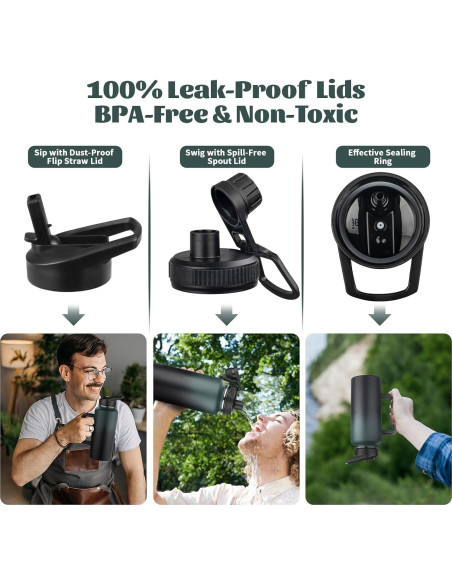 Botella de Agua Aislada GUDEMAO 0.95L con Asa y 2 Tapas