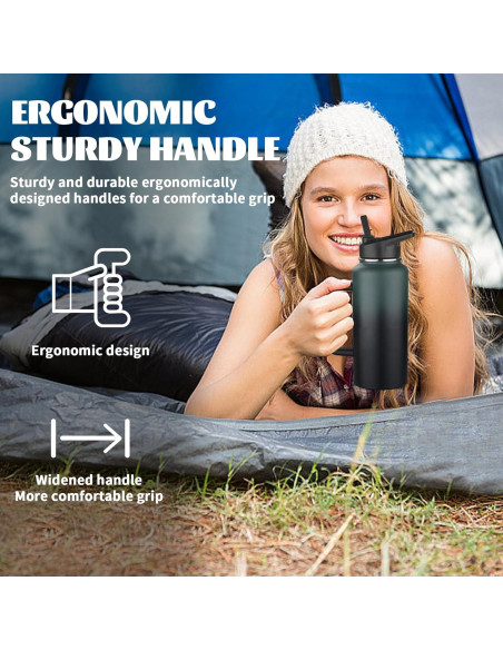 Botella de Agua Aislada GUDEMAO 0.95L con Asa y 2 Tapas