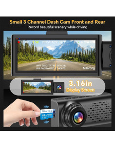 Cámara de tablero Milerong S61 3 Canales 2.5K WiFi 2