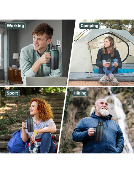 Botella de Agua Aislada GUDEMAO 0.95L con Asa y 2 Tapas