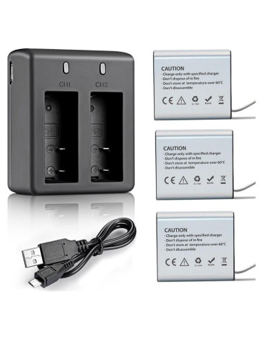 3 Baterías Recargables 1350mAh + Cargador Doble USB VVHOOY