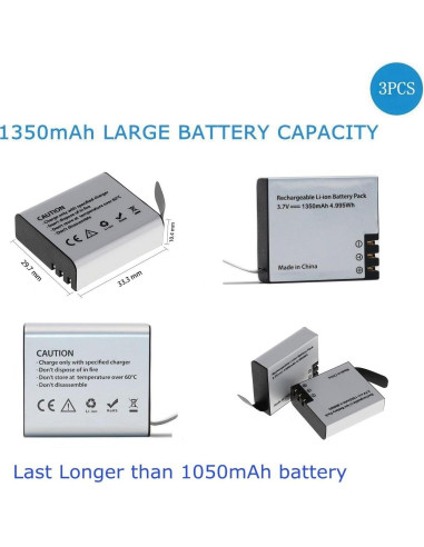 3 Baterías Recargables 1350mAh + Cargador Doble USB VVHOOY