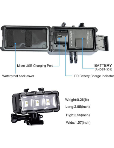 Luz LED Submarina Suptig RSX-220 45m para GoPro