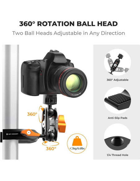 Soporte de Cámara K&F Concept Super Clamp con Brazo Mágico 24.9 cm