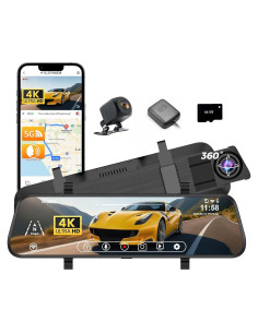 Cámara de Espejo Retrovisor BAOHZ 4K + 1080P, Pantalla 10", WiFi, GPS