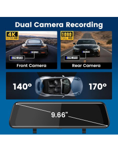 Cámara de Espejo Retrovisor BAOHZ 4K + 1080P, Pantalla 10", WiFi, GPS 2