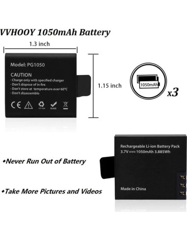 Batería Recargable VVHOOY PG1050 para Cámara de Acción - 3x1050mAh