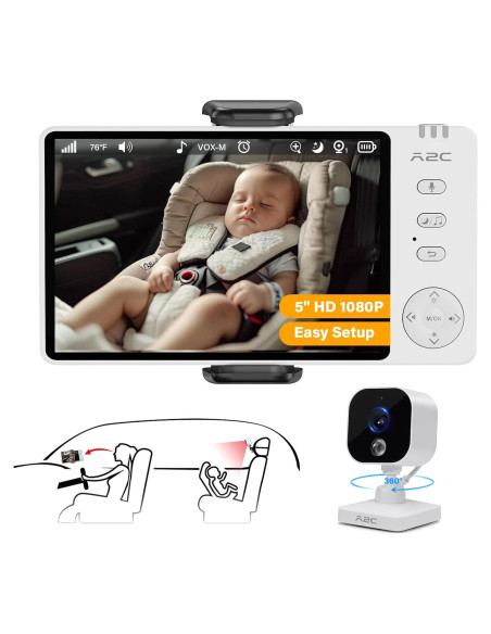 Cámara para Bebés Wiiki-Tech V3-T2Pro, 1080P 5" con Visión Nocturna