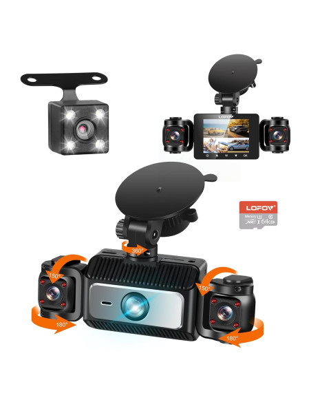 Cámara Dash 360 LOFOV 4 Canales FHD 1080P con SD 64GB