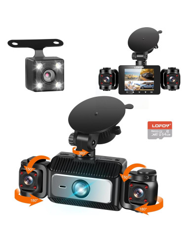 Cámara Dash 360 LOFOV 4 Canales FHD 1080P con SD 64GB