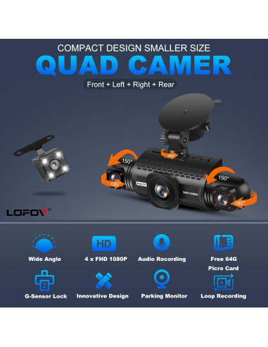 Cámara Dash 360 LOFOV 4 Canales FHD 1080P con 64GB