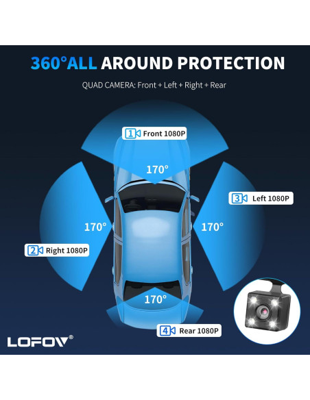 Cámara Dash 360 LOFOV 4 Canales FHD 1080P con 64GB