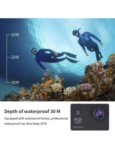 Cámara Deportiva VEMONT 1080P Full HD Impermeable 30m