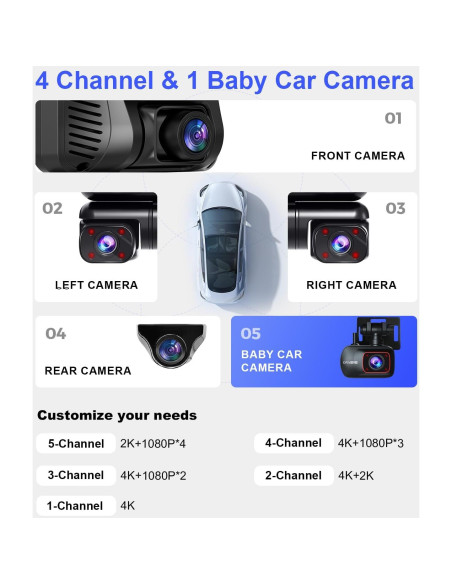 Cámara Dash 4K Driveye D9 con 5 Cámaras y GPS