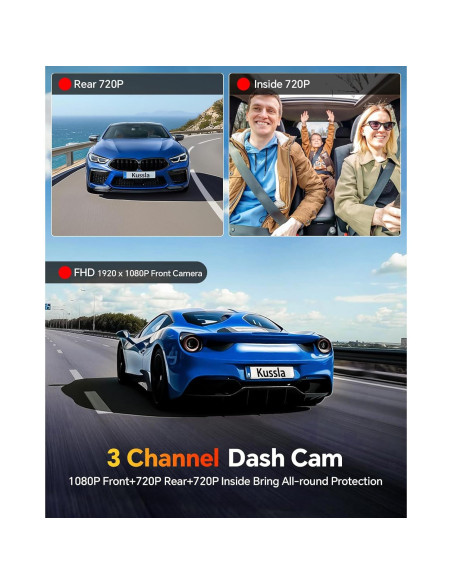 Cámara de tablero Kussla X30 3 canales 1080P con visión nocturna