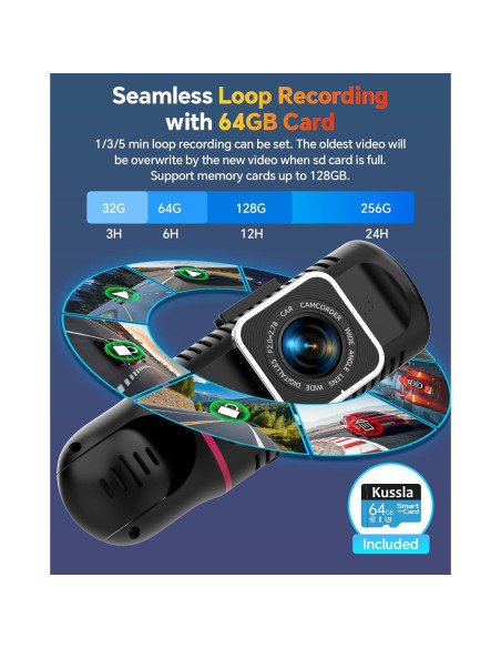 Cámara de tablero Kussla X30 3 canales 1080P con visión nocturna