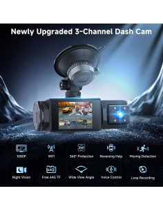 Cámara de Tablero METEESER 1080P 3 Canales con GPS y WiFi 2