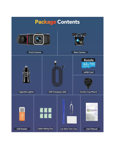 Cámara de tablero Kussla X30 3 canales 1080P con visión nocturna