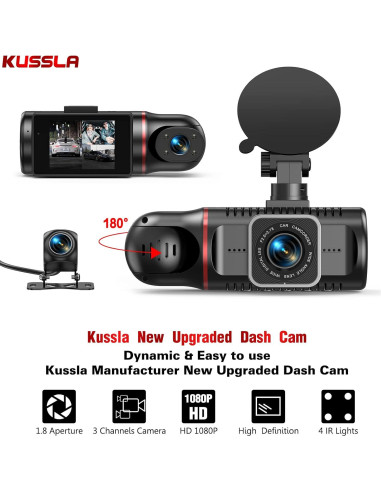 Cámara de tablero Kussla X30 3 canales 1080P con visión nocturna