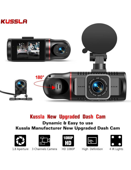 Cámara de tablero Kussla X30 3 canales 1080P con visión nocturna