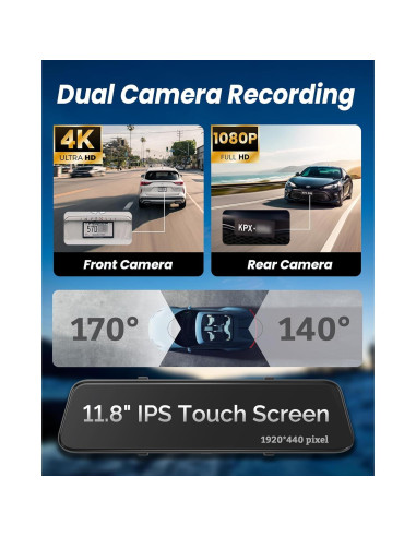 Cámara de Espejo Retrovisor 4K KOUENOM 12" con Carplay