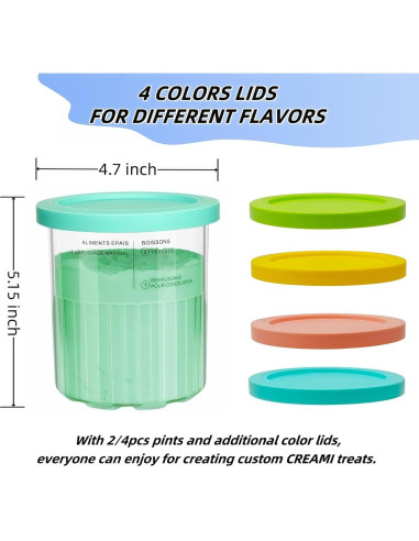 Pints Helado Ninja Creami 24oz 4 Pack Rosa/Verde/Azul/Amarillo