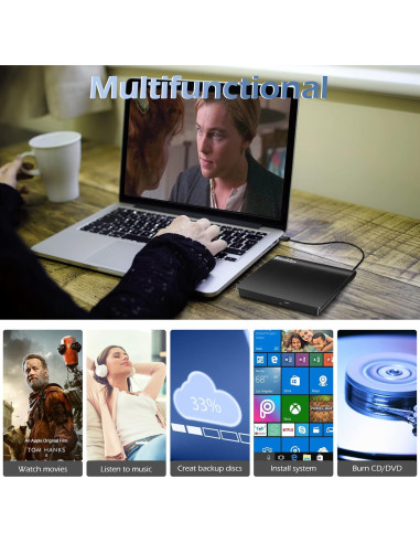 Unidad Externa de CD/DVD Rioddas USB 3.0 16.5x16.3cm