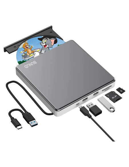 Unidad DVD Externa BUNUD USB-C 5 en 1 para Mac y PC