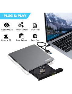 Unidad DVD Externa BUNUD USB-C 5 en 1 para Mac y PC 2